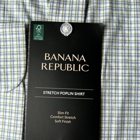 Banana Republic Men's Stretch Poplin Dress Shirt Slim Fit Green Size 2XL - Picture 7 of 10